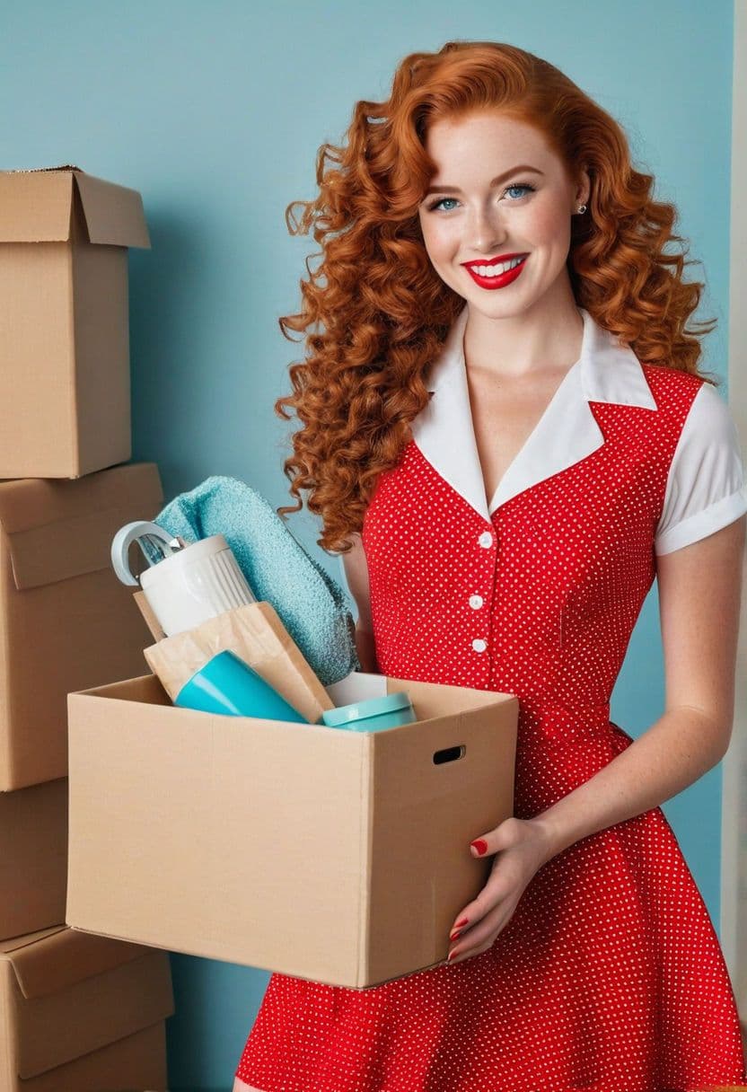 Zwei Personen sitzen mit einem lagerplatz voller Haushaltsgegenstände